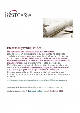 DA INARCASSA UN CONCORSO D'IDEE PER ARCHITETTI ED INGEGNERI - LAIA