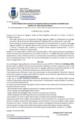 Avviso dal Servizio Lavori Pubblici ed Urbanistica del Comune di Legnago - LAIA