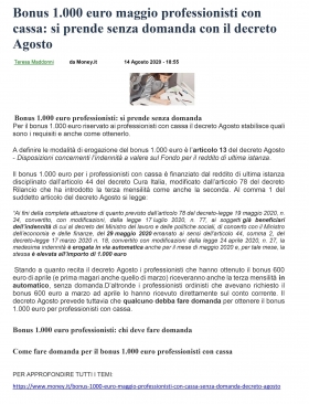 Da Money.it - bonus di 1000€ per i professionisti - LAIA