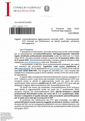 CNI - circolare su Autocertificazione Aggiornamento informale 2020 - LAIA