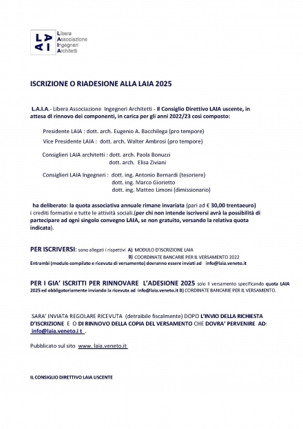 Iscrizione o riadesione alla LAIA 2025 - LAIA