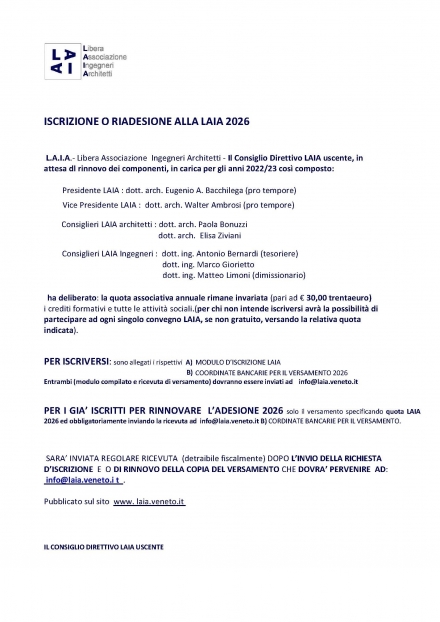 MODULO ISCRIZIONE ED IBAN PER RIADESIONE 2026 - LAIA