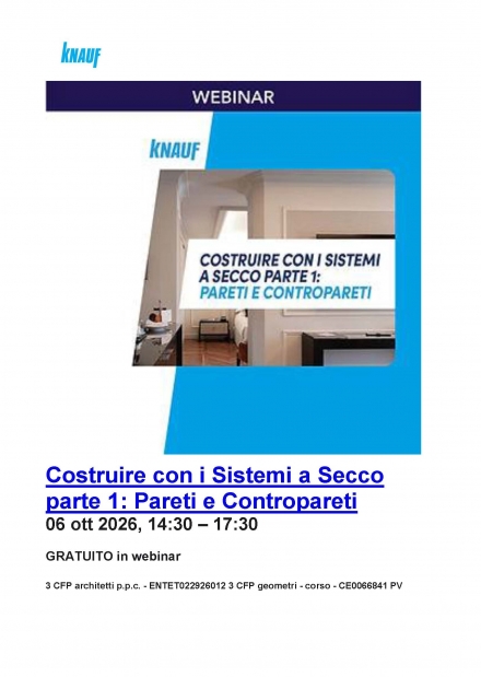 KNAUF webinar  - corso con 3 cfp per architetti -1° parte - LAIA