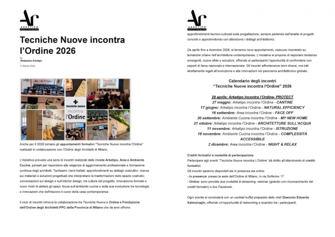 ARKETIPO incontra l'Ordine 2026 - programma  eventi in webinar - LAIA